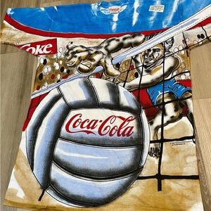 Vintage 1994 Coca-Cola Blue and White Tie-Dye beach volleyball shirt nwt large